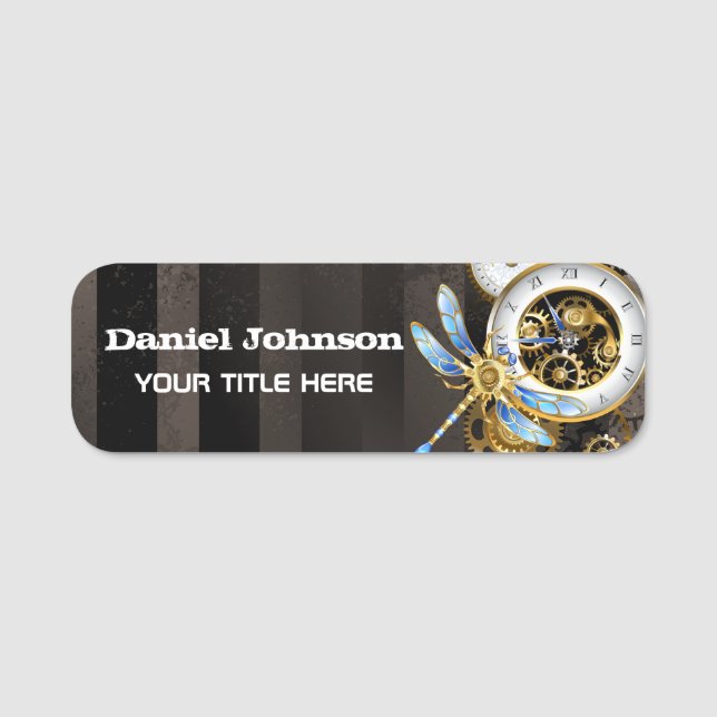 Etiqueta Para Nombres Reloj de vapor con libélula mecánica (Anverso)