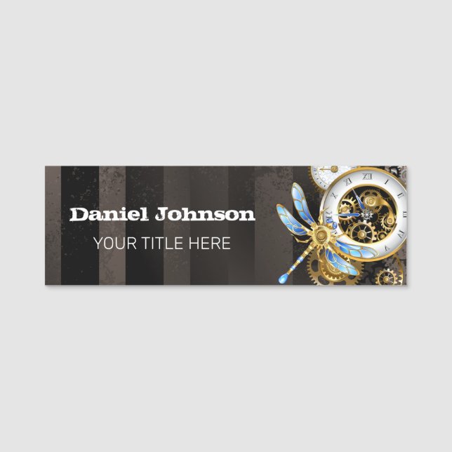 Etiqueta Para Nombres Reloj de vapor con libélula mecánica (Anverso)