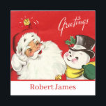 Etiqueta Para Nombres  retro vintage Christmas Santa snowman add name<br><div class="desc">retro vintage Christmas Santa snowman add name Etiqueta</div>