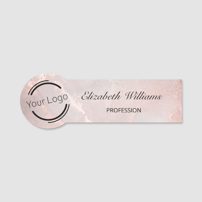 Etiqueta Para Nombres Rose Gold  Ink Marble | Logo  (Anverso)