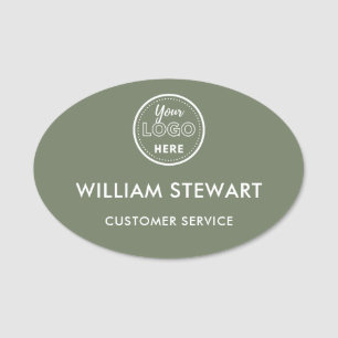 Etiqueta Para Nombres Sage Green Professional Logo Oval Employee Staff