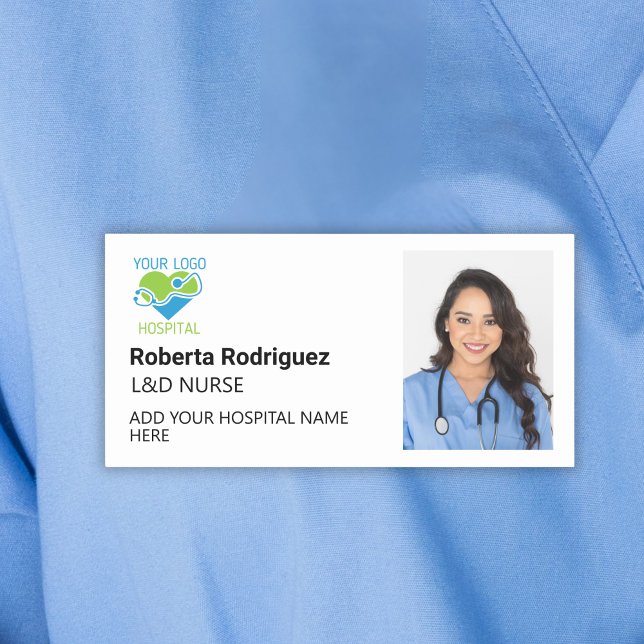 Etiqueta Para Nombres Sencillo empleado de hospital de Personalizado bla (Simple Minimalist White Custom Hospital Employee Name Tag
)