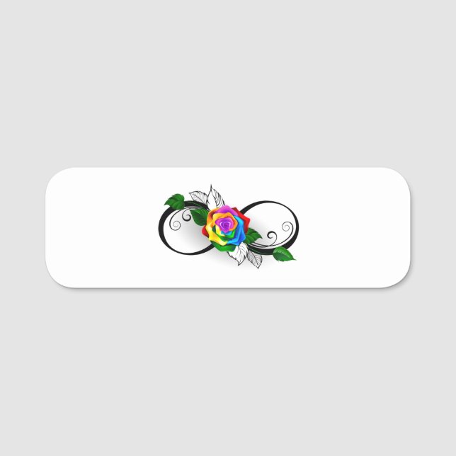 Etiqueta Para Nombres Símbolo infinito con Rosa arcoiris (Anverso)