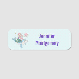 Etiqueta Para Nombres Sirenita descubierta con delfín bajo el mar