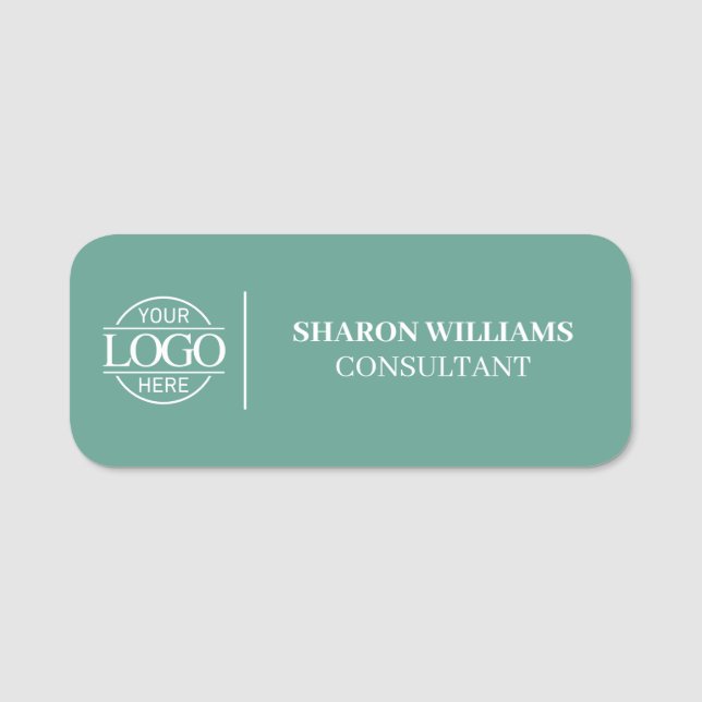 Etiqueta Para Nombres Teal Green Custom Business Logo Employee Magnetic (Anverso)