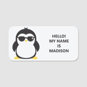 Etiqueta Para Nombres texto personalizado y color lindo pingüino etique
