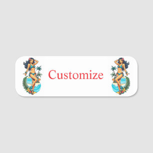 Etiqueta Para Nombres Thunder_Cove, Chica de playa de Bikini con pelo ne