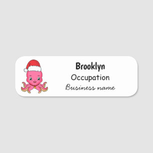 Etiqueta Para Nombres Un pulpo alegre lindo usando Navidades gorra perso