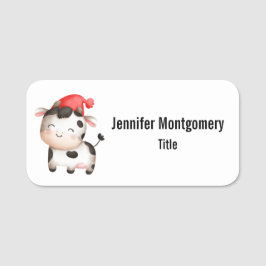 Etiqueta Para Nombres Vaca feliz en un Gorra rojo lindo