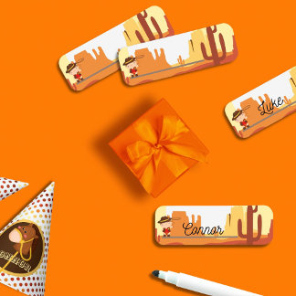 Etiqueta Para Nombres Vaquero salvaje del oeste