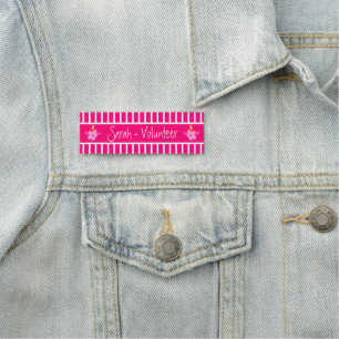 Etiqueta Para Nombres Voluntario Fluorescente Rosa de Lectura Fácil