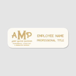 Etiqueta Para Nombres White and Gold 3 Letter Monogram Business Employee