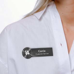 Etiqueta Para Nombres White Logo Brushed Radial Metallic Black Name Tag