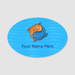 Etiqueta Para Nombres Yin Yang Fish Personalizado 3.0" X 2.0"