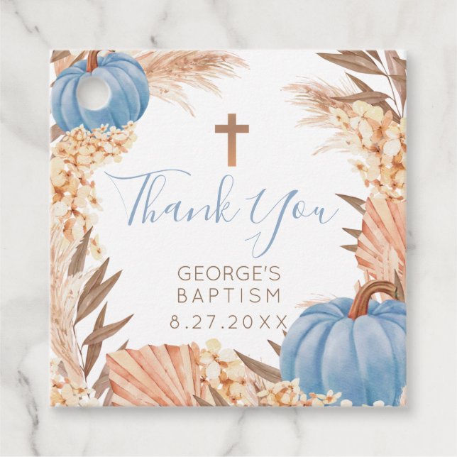 Etiqueta para recuerdos Boho Pampas Calabaza Azul (Anverso)