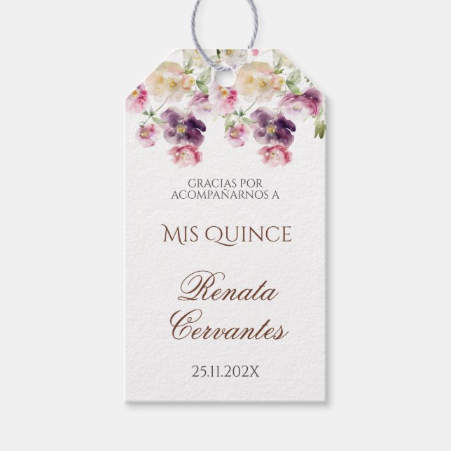 Etiqueta para regalos Quinceanera Floral (Anverso)