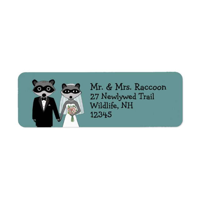 Etiqueta Pareja Boda Raccoons - Novia Cute y Groom (Frente)