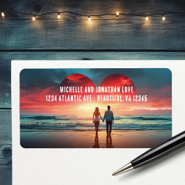 Etiqueta Pareja enamorada de la dirección Heart Sunset Beac