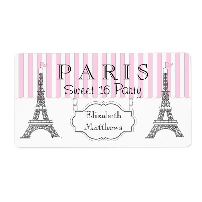 Etiqueta Paris Eiffel Tower Sweet 16 Name (Frente)