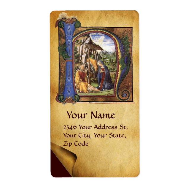 ETIQUETA PARQUE DE NAVIDADES DE NATIVITY MONOGRAM (Frente)