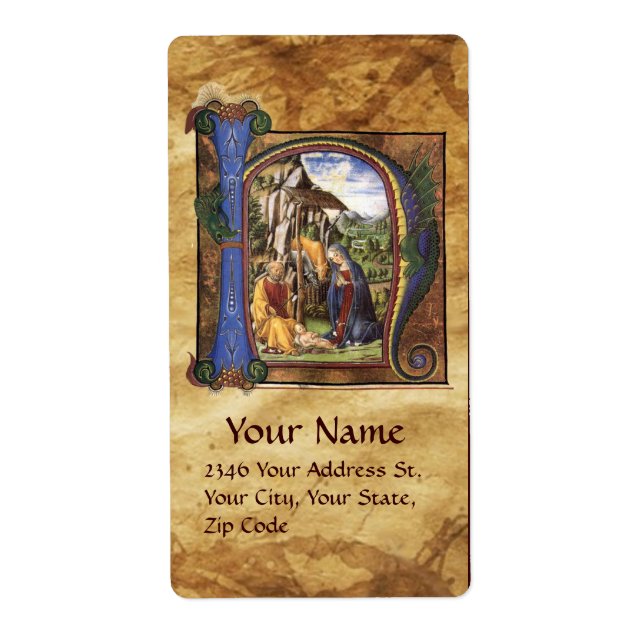 ETIQUETA PARQUE DE NAVIDADES DE NATIVITY MONOGRAM (Frente)