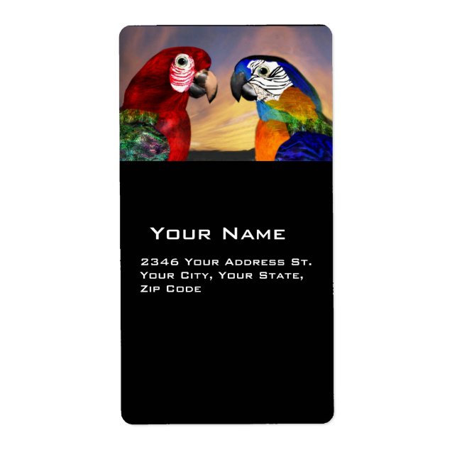 ETIQUETA PARROS HIPEROS / ARA ROJA Y AZUL (Frente)