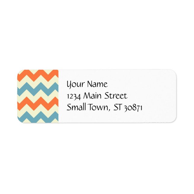 Etiqueta Pastel azul y Naranja Chevron Stripes Zig Zags (Frente)
