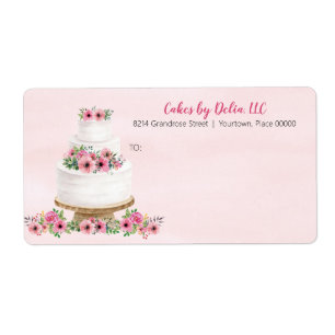 Etiqueta Pastel de Boda de acuarela rosa
