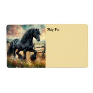 Etiqueta Pastel de Caballo Negro Fresian Valla Rústica