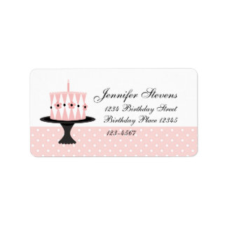 Etiqueta Pastel de cumpleaños con flores rosadas