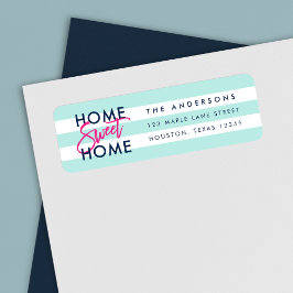 Etiqueta Pastel Mint White Stripes Blue Home Sweet Home