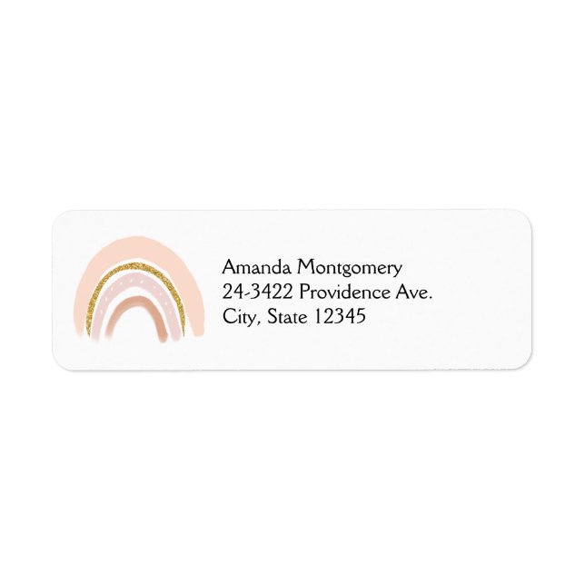 Etiqueta Pastel rosa y falso Purpurina Boho Arcoiris (Frente)