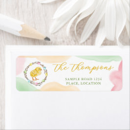 Etiqueta Pastel Watercolor Chick And Wreath Cute Easter