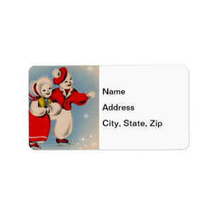 Etiqueta Patinaje Hielo Pareja Snowman