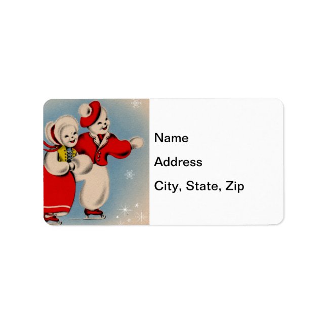 Etiqueta Patinaje Hielo Pareja Snowman (Frente)