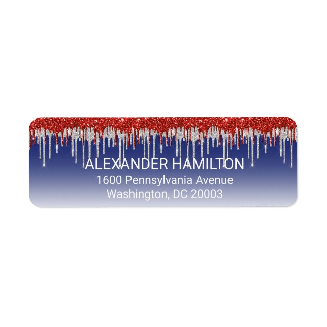 Etiqueta Patriotic Red White Glitter Drip Blue (Frente)