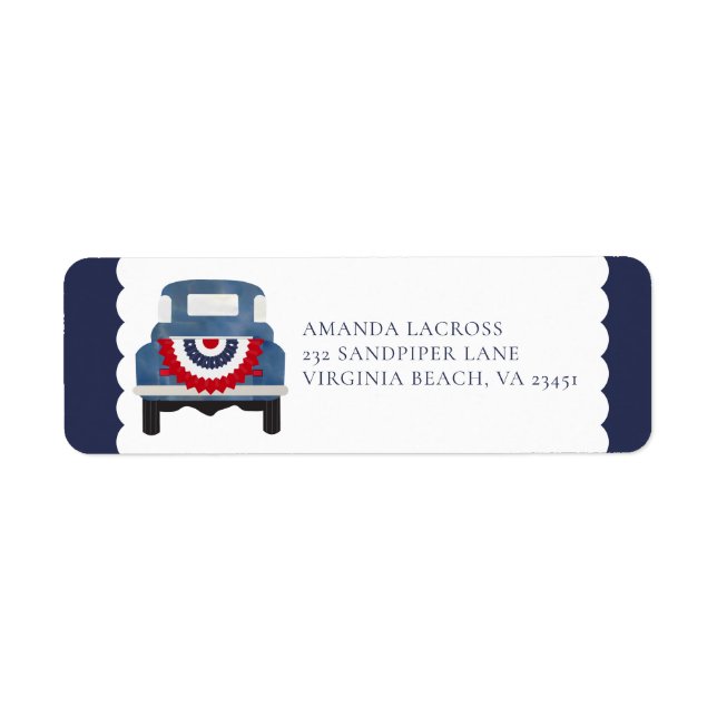 Etiqueta patriótica roja blanca y azul (Frente)