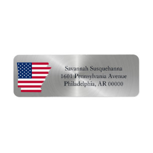 Etiqueta Patriótico de Bandera Americana de Plata Arkansas