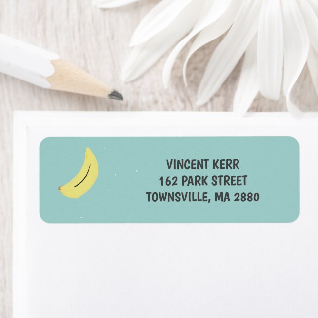Etiqueta Patrón azul del dibujo del plátano amarillo (In situ)