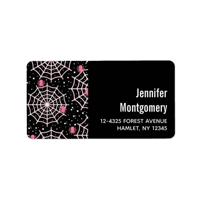 Etiqueta Patrón Cobwebs y Spiders de Halloween (Frente)