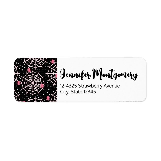 Etiqueta Patrón Cobwebs y Spiders de Halloween (Frente)