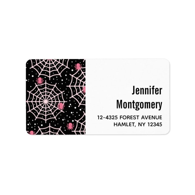 Etiqueta Patrón Cobwebs y Spiders de Halloween (Frente)