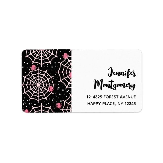 Etiqueta Patrón Cobwebs y Spiders de Halloween (Frente)