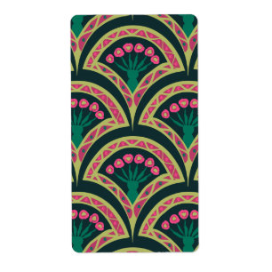 Etiqueta Patrón de abanico floral rosa y verde