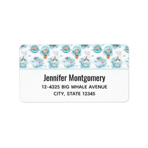 Etiqueta Patrón de acuarela de ballenas náuticas