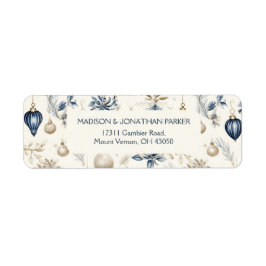 Etiqueta Patrón de adornos de Navidad azules y beige