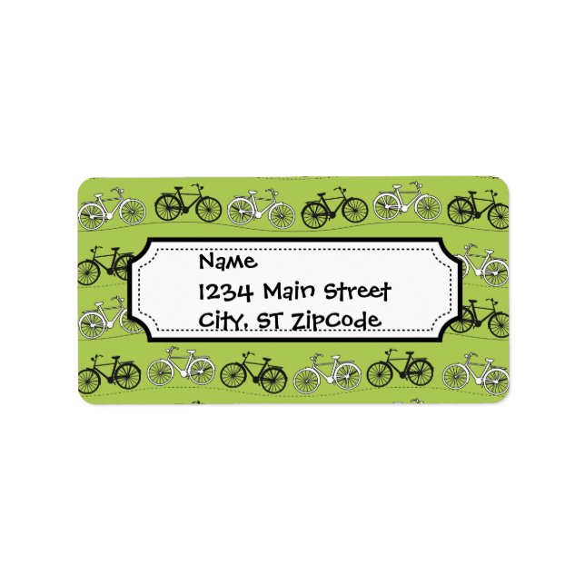 Etiqueta Patrón de bicicletas verdes divertidas (Frente)