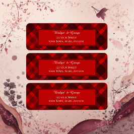 Etiqueta patrón de boda de tartán celta negro rojo