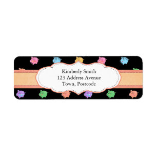 Etiqueta Patrón de cerdo arcoiris sobre negro