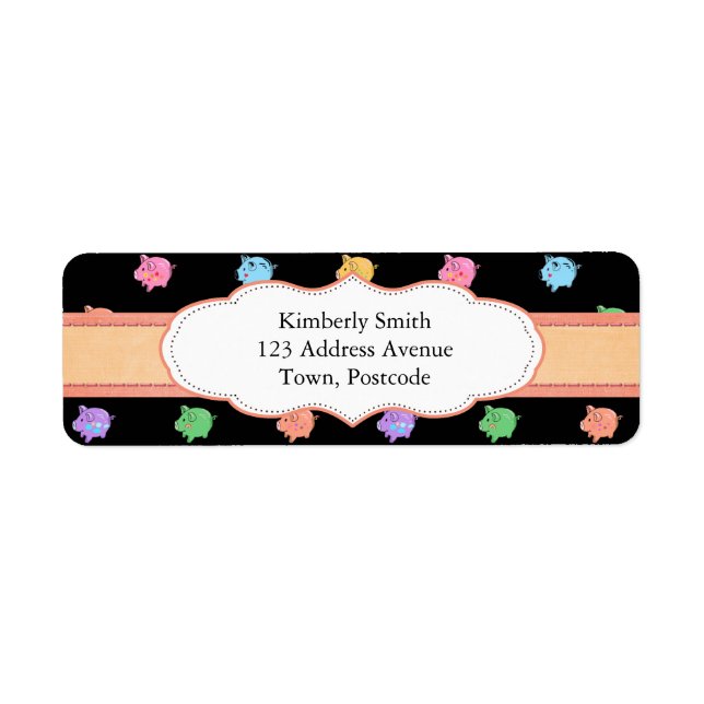 Etiqueta Patrón de cerdo arcoiris sobre negro (Frente)